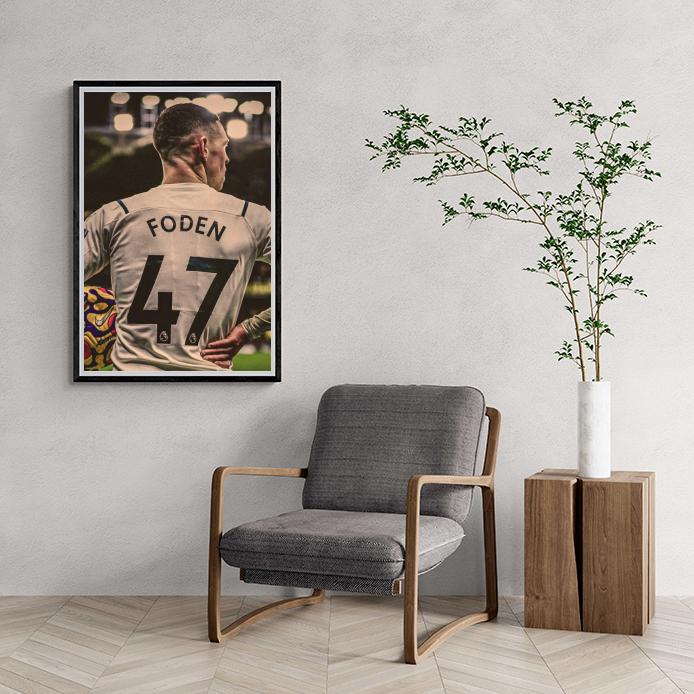 Phil Foden Poster | Muurdecoratie Voetbal | Wanddecoratie Kunst | Manchester City Prent | Sportliefhebbers Cadeau