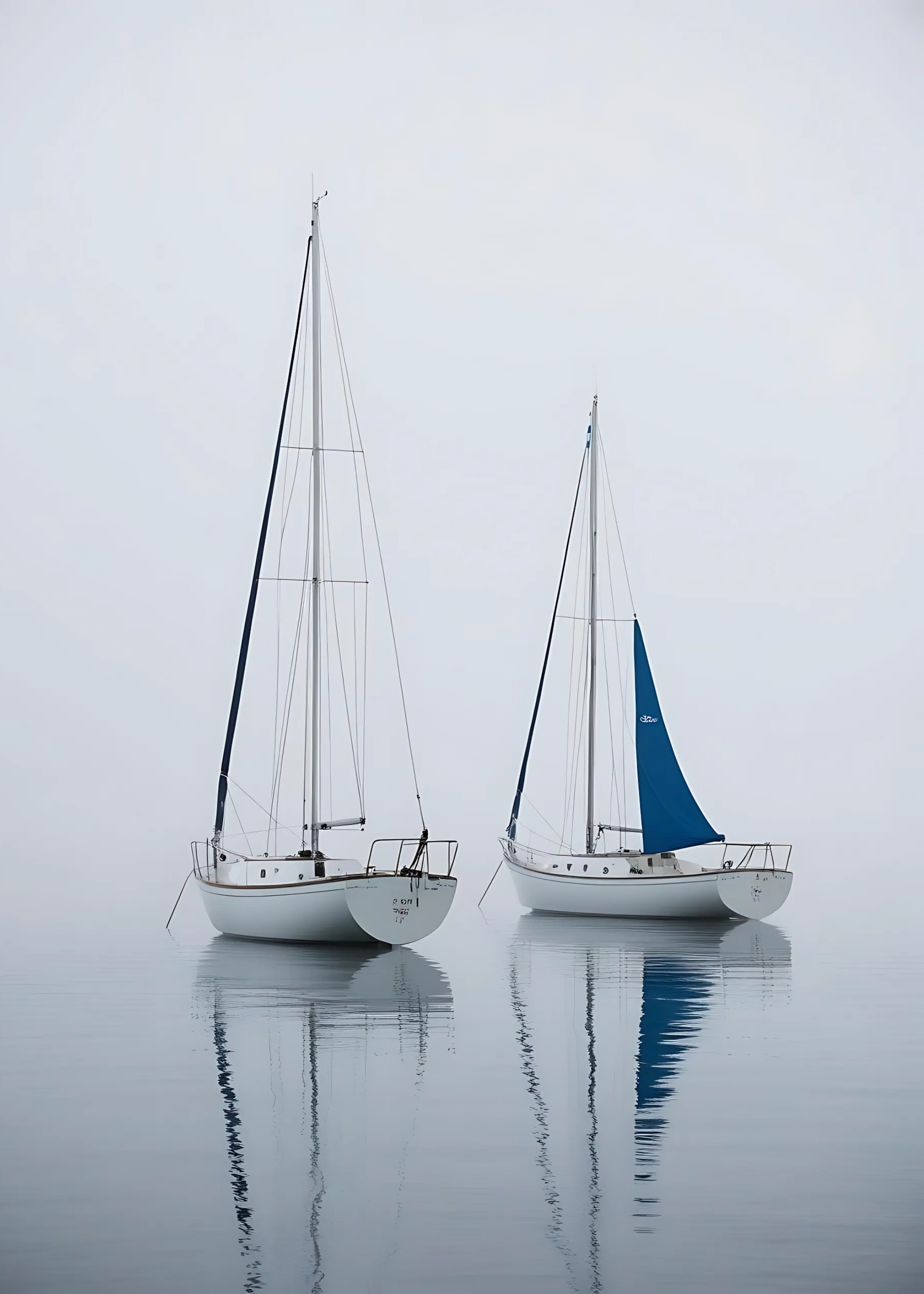 Two Sailing Boats in Fog | Posters | Muurdecoratie | Nautische Wanddecoratie | Serene Zee Tafereel