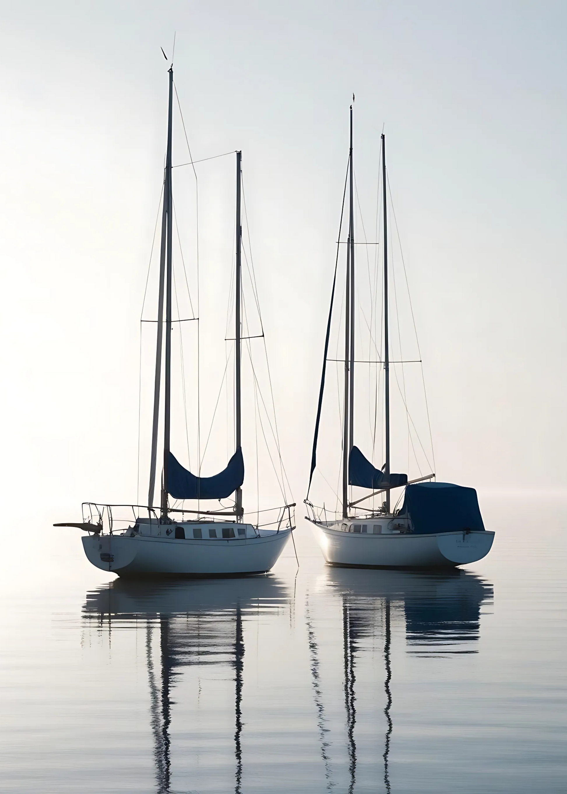 Two Sailing Boats at Sunrise | Muurdecoratie | Poster | Seascape Kunst | Tranquil Ocean Print Wanddecoratie