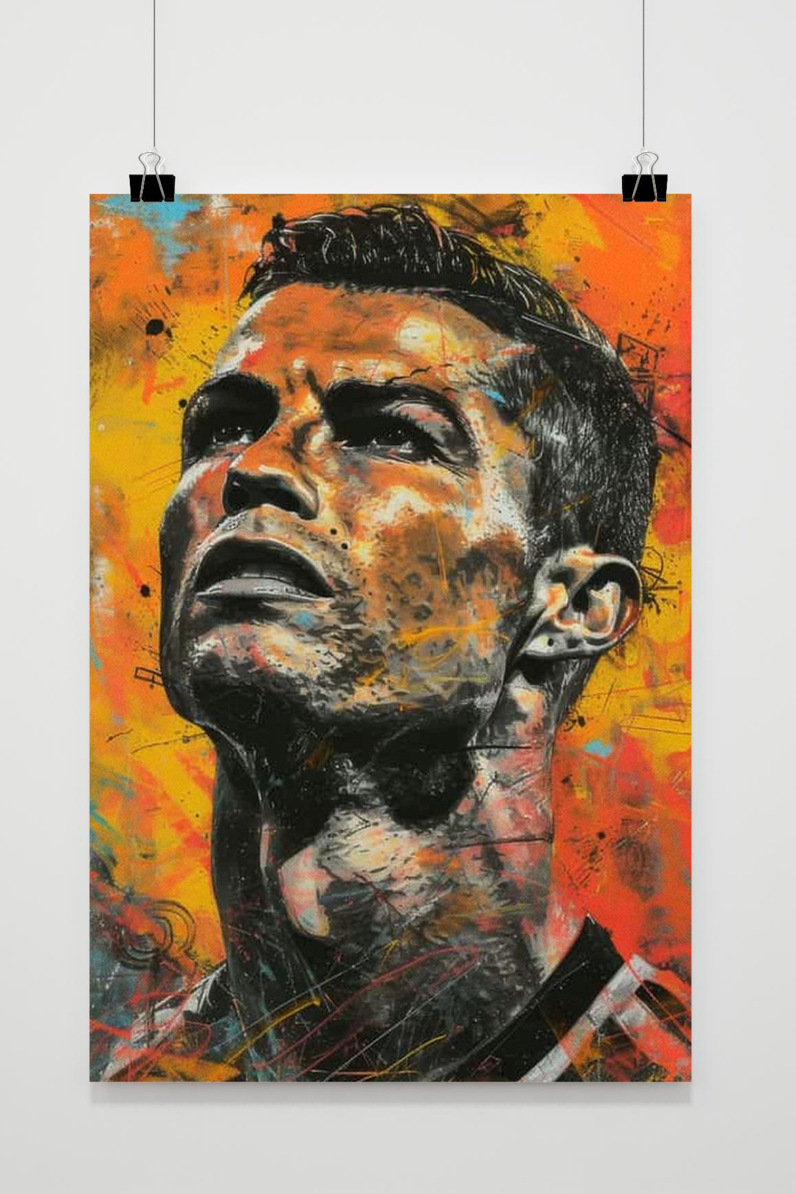 Cristiano Ronaldo poster | Gele achtergrond wanddecoratie | Sport muurdecoratie voor woonkamer of slaapkamer