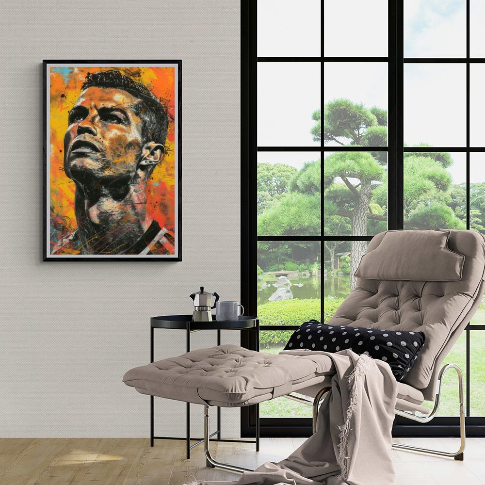 Cristiano Ronaldo poster | Gele achtergrond wanddecoratie | Sport muurdecoratie voor woonkamer of slaapkamer