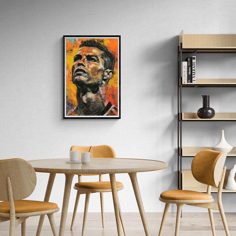 Cristiano Ronaldo poster | Gele achtergrond wanddecoratie | Sport muurdecoratie voor woonkamer of slaapkamer