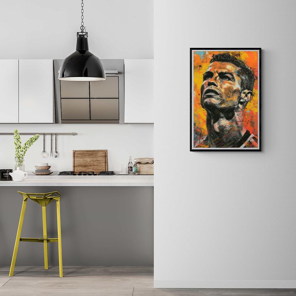 Cristiano Ronaldo poster | Gele achtergrond wanddecoratie | Sport muurdecoratie voor woonkamer of slaapkamer