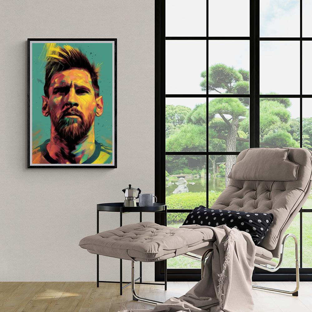 Lionel Messi | Wanddecoratie Poster | Soccer Legend Art | Geel Ontwerp Muurdecoratie | Huis & Tuin Decor