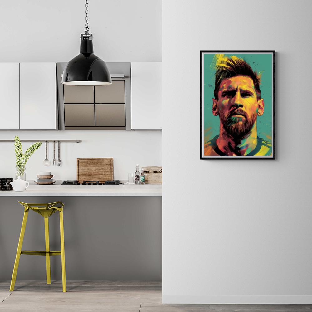 Lionel Messi | Wanddecoratie Poster | Soccer Legend Art | Geel Ontwerp Muurdecoratie | Huis & Tuin Decor