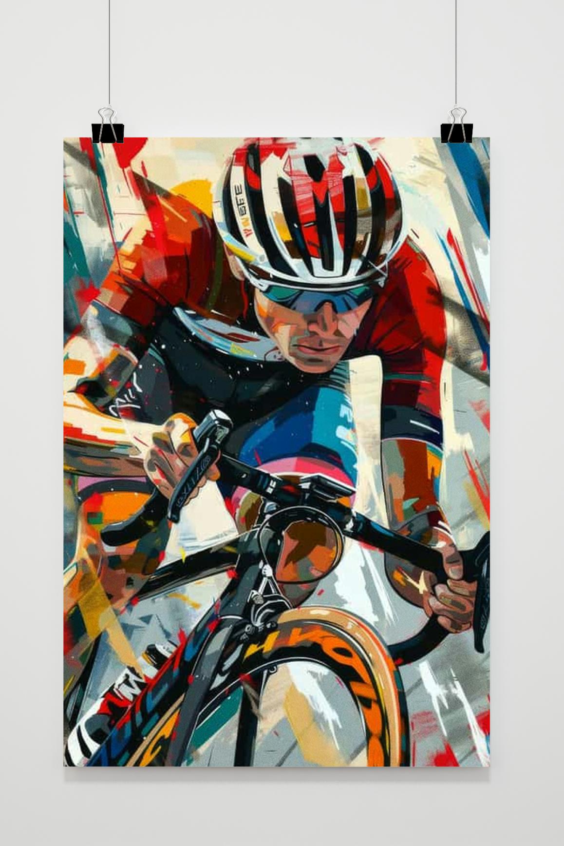 Cyclist Art Poster | Muurdecoratie Wielrennen Fiets | Wanddecoratie Modern Kunstwerk | Poster Huis & Tuin