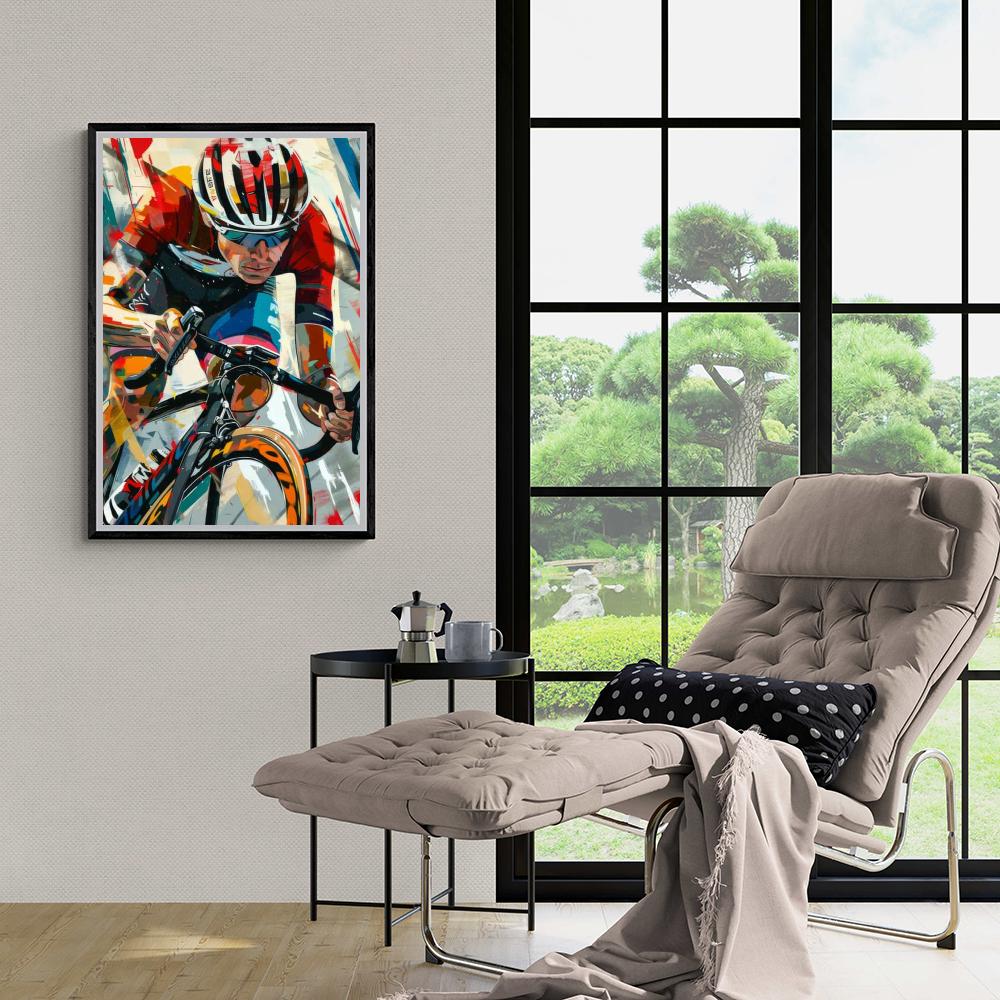 Cyclist Art Poster | Muurdecoratie Wielrennen Fiets | Wanddecoratie Modern Kunstwerk | Poster Huis & Tuin