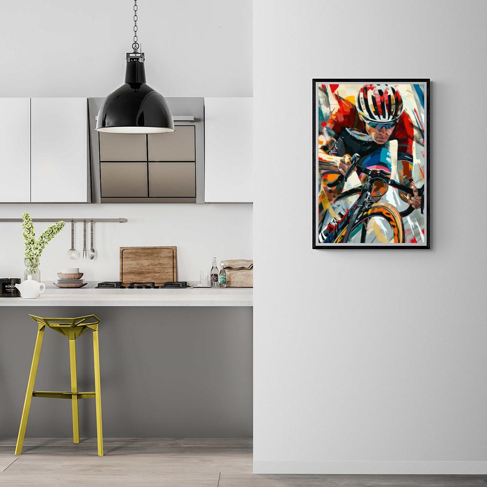 Cyclist Art Poster | Muurdecoratie Wielrennen Fiets | Wanddecoratie Modern Kunstwerk | Poster Huis & Tuin