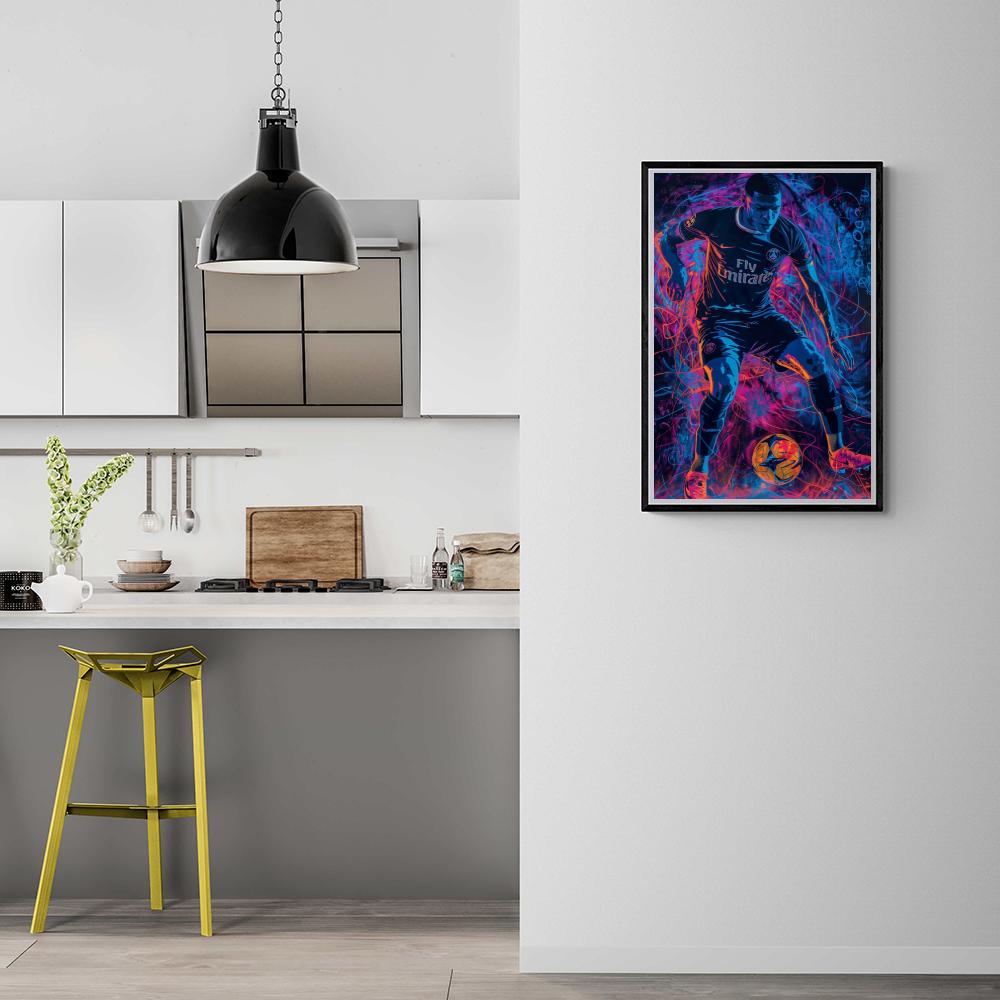 Kylian Mbappe Poster | Neon Design | Muurdecoratie Voetbalster | Moderne Wanddecoratie Kunst