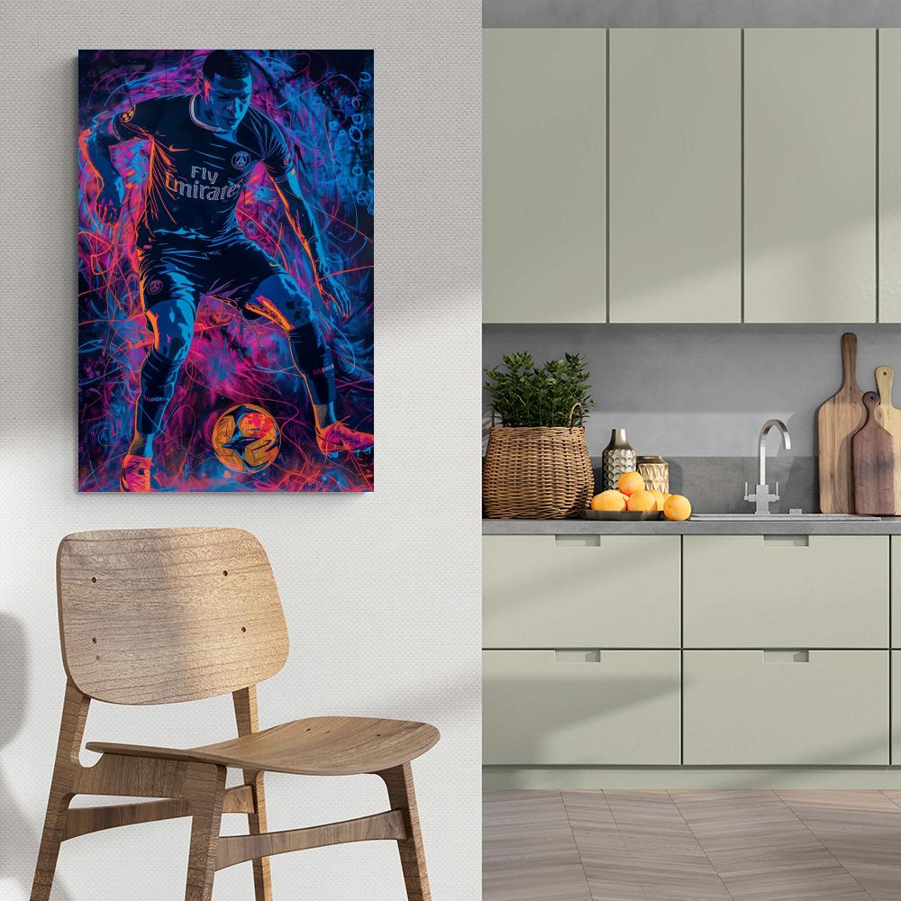 Kylian Mbappe Poster | Neon Design | Muurdecoratie Voetbalster | Moderne Wanddecoratie Kunst
