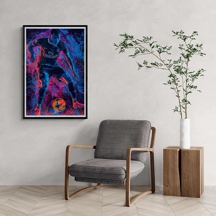 Kylian Mbappe Poster | Neon Design | Muurdecoratie Voetbalster | Moderne Wanddecoratie Kunst