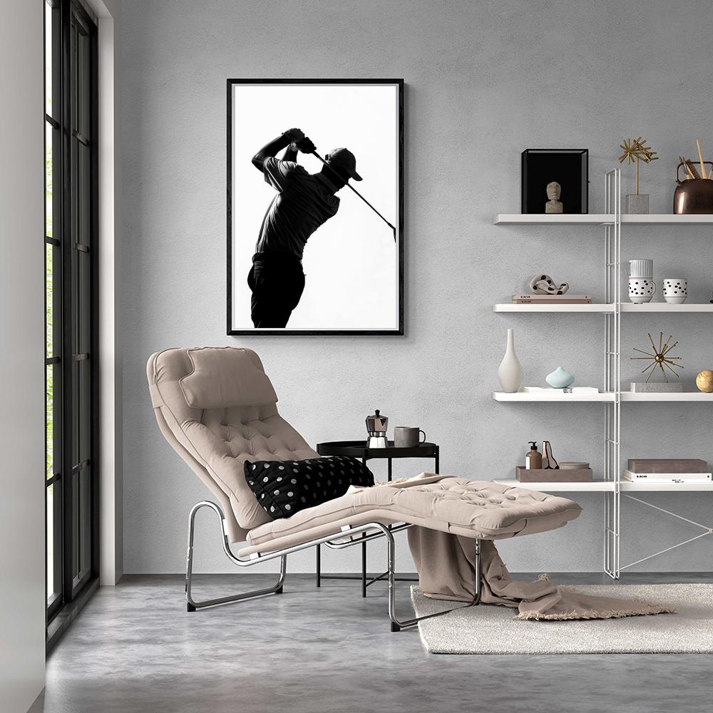 Golfer Silhouette | Zwart Wit Muurdecoratie | Golf Wanddecoratie | Posters | Canvas Kunst