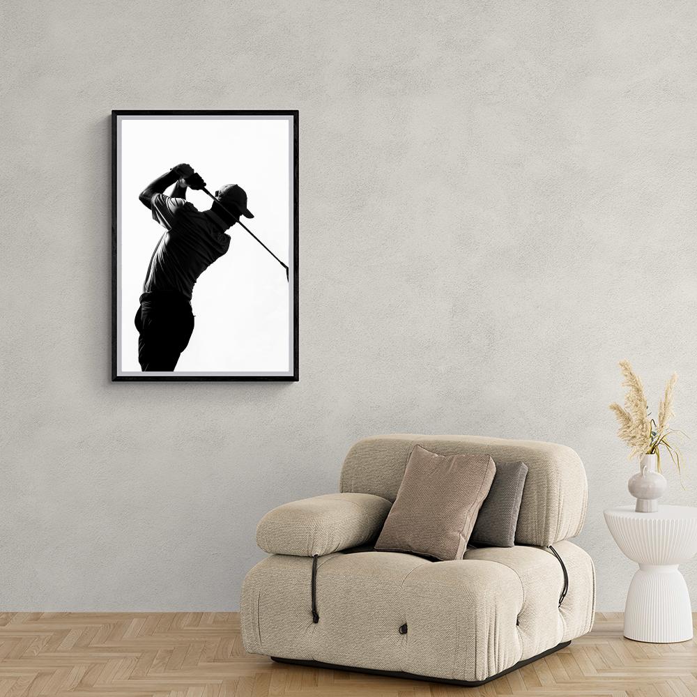 Golfer Silhouette | Zwart Wit Muurdecoratie | Golf Wanddecoratie | Posters | Canvas Kunst