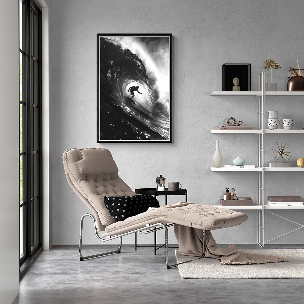 Surfer Posters | Zwart-Wit Fotografie Muurdecoratie | Oceaangolven Wanddecoratie | Strand Vibes Kunstprint