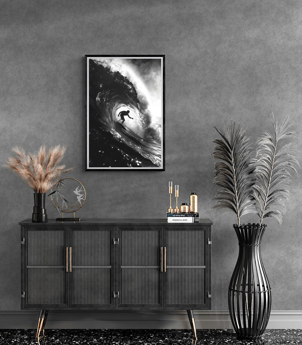 Surfer Posters | Zwart-Wit Fotografie Muurdecoratie | Oceaangolven Wanddecoratie | Strand Vibes Kunstprint