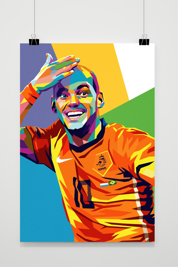 Wesley Sneijder | Poster Pop Art Stijl | Kleurrijke Muurdecoratie | Voetbal Legende Kunst | Wanddecoratie