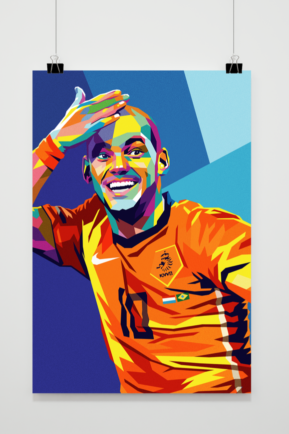 Wesley Sneijder | Poster Pop Art Stijl | Kleurrijke Muurdecoratie | Voetbal Legende Kunst | Wanddecoratie