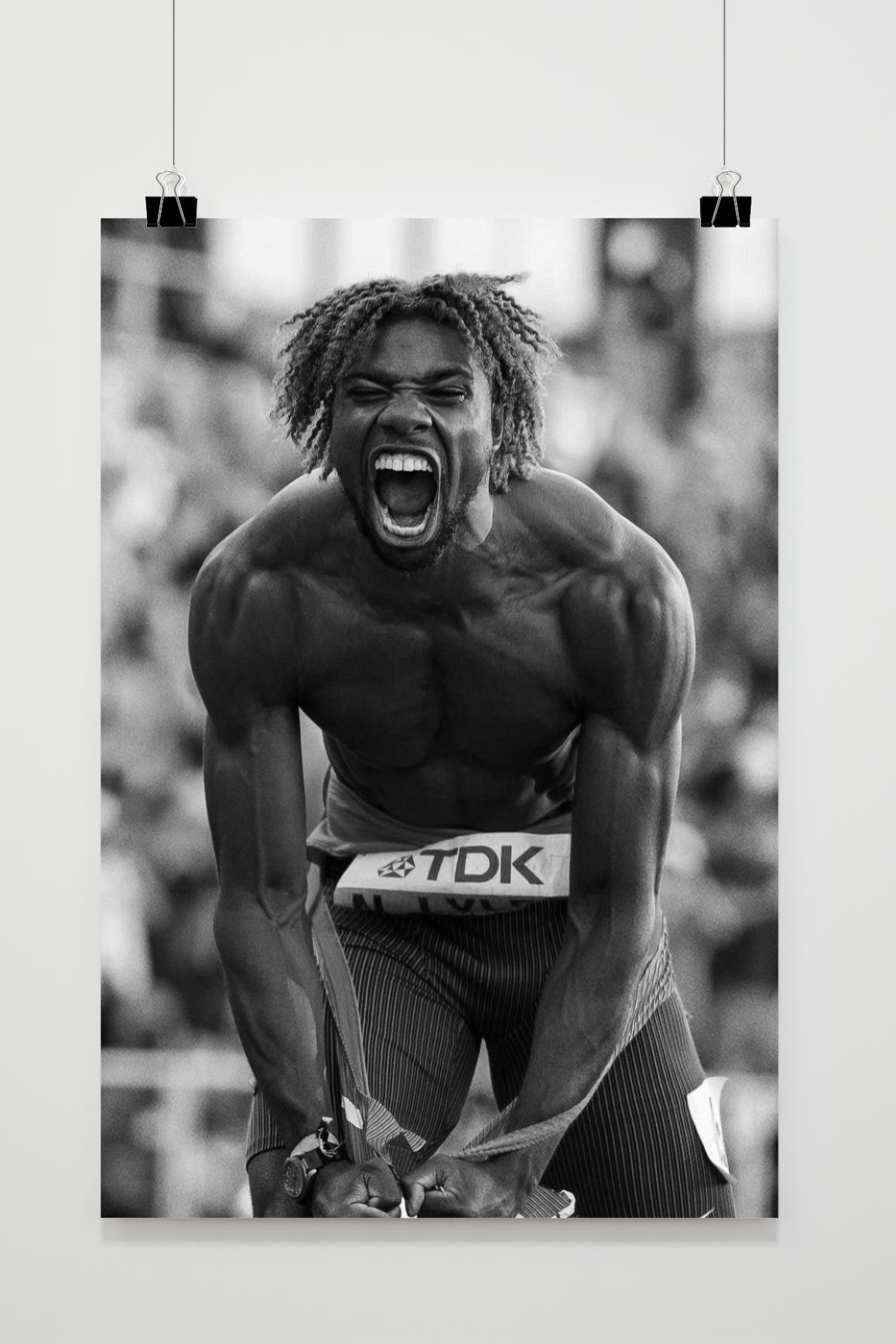 Noah Lyles Poster | Zwart-Wit Muurdecoratie | Sportkampioen Kunst | Moderne Wanddecoratie | Atletiek Posters