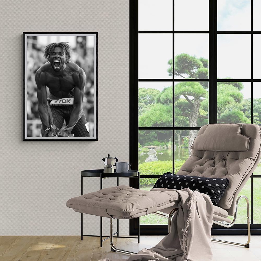 Noah Lyles Poster | Zwart-Wit Muurdecoratie | Sportkampioen Kunst | Moderne Wanddecoratie | Atletiek Posters