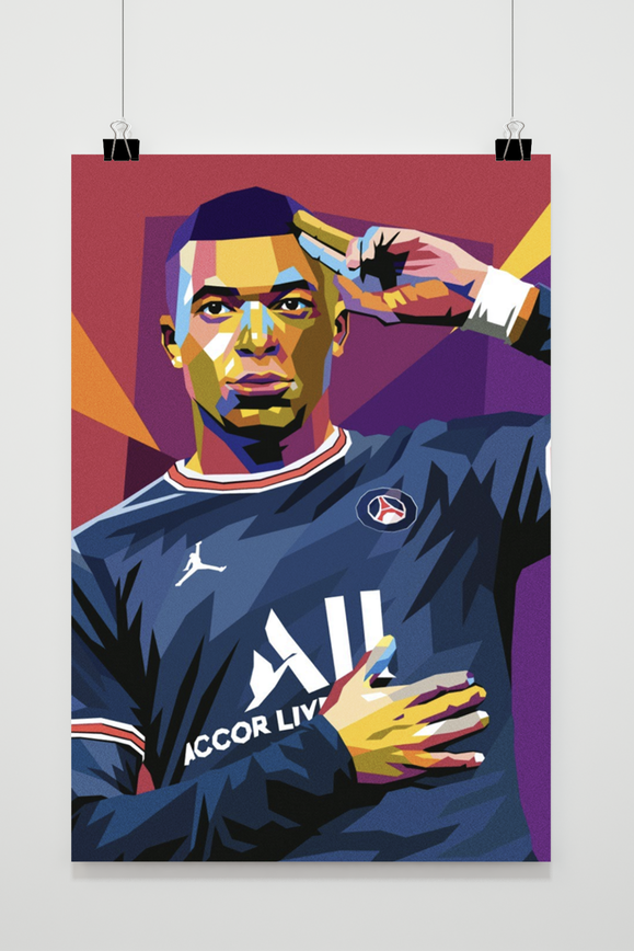 Kylian Mbappe Pop Art | Voetbal Ster Wanddecoratie | Muurdecoratie | Poster | Sport Design | Thuisdecoratie