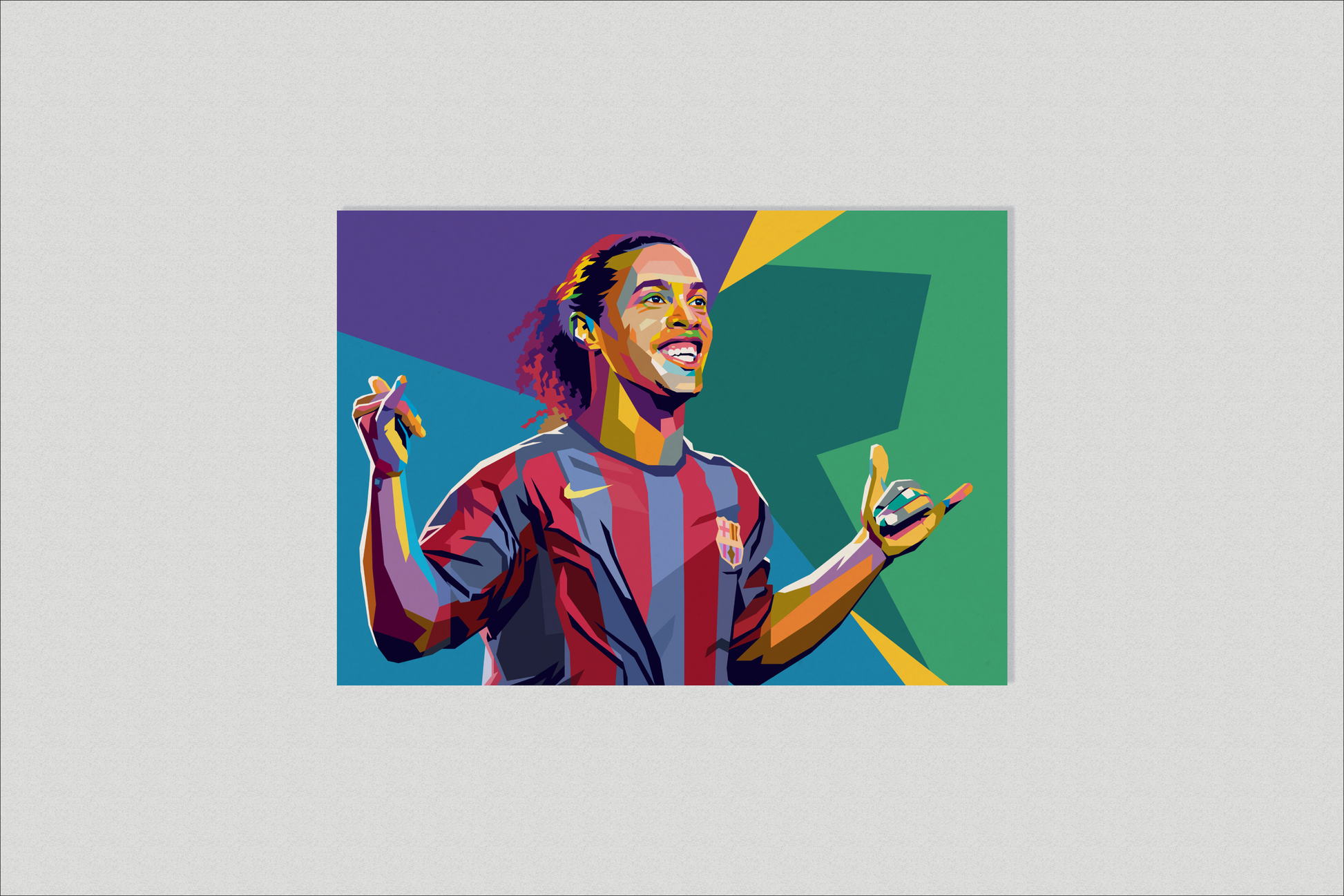 Ronaldinho Pop Art Poster | Kleurrijke Muurdecoratie Voetbal Legende | Posters Schilderijen Wanddecoratie