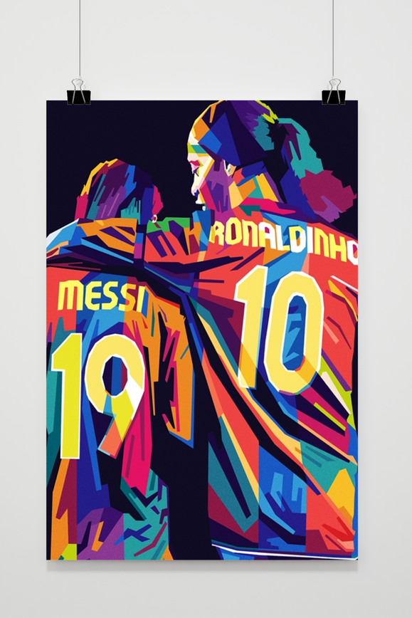 Ronaldinho and Messi Art | Voetbal Legenden Print | Muurdecoratie | Wanddecoratie | Posters