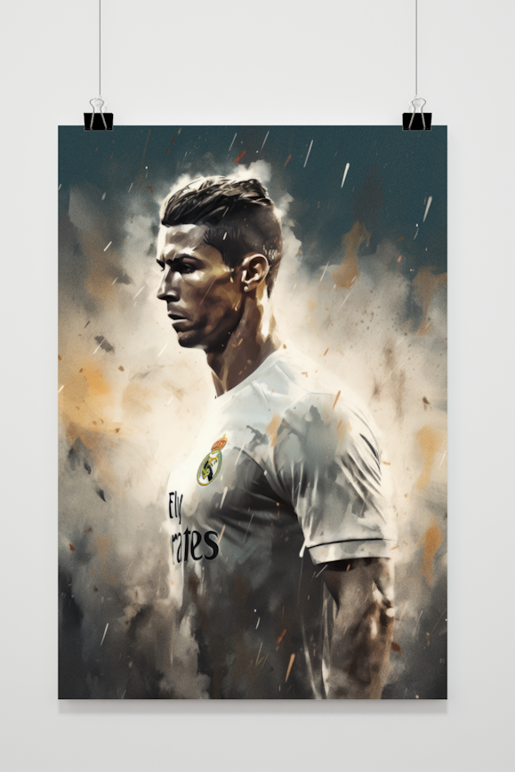 Cristiano Ronaldo | Abstracte Muurdecoratie | Regen Kunst Poster | Voetbal Wanddecoratie | Modern Schilderij