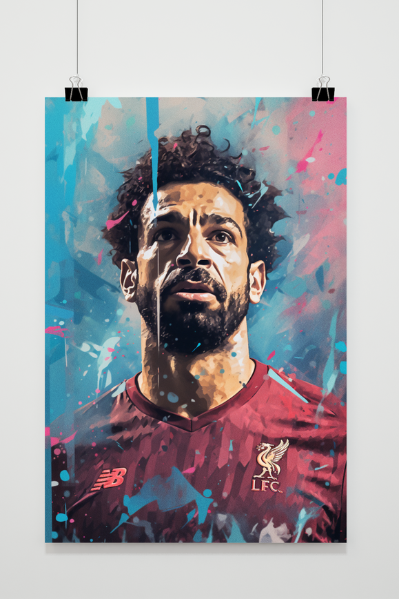 Mo Salah Blue Abstract Artwork | Muurdecoratie | Wanddecoratie | Posters | Schilderijen | Canvas kunst