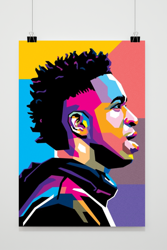 Vini Jr WPAP | Kleurrijke Sport Posters | Muurdecoratie Illustratie | Wanddecoratie Portret Print
