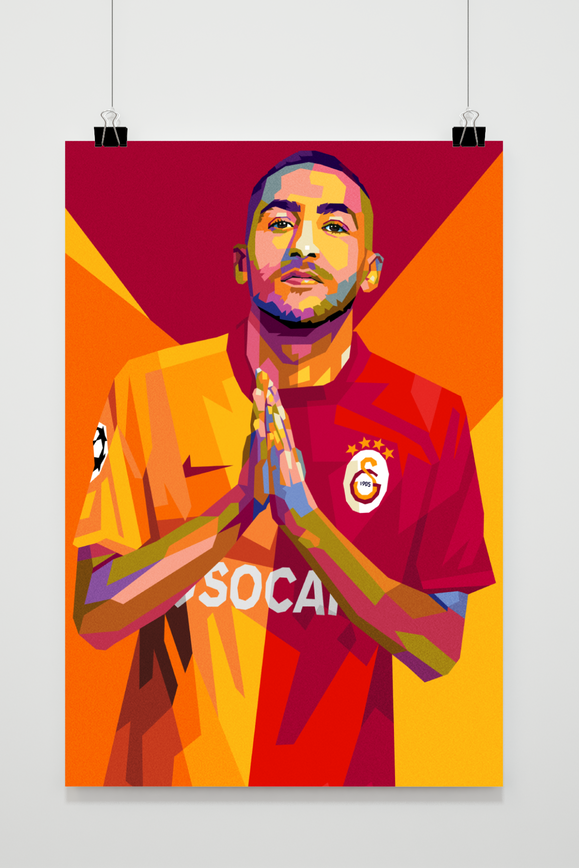Ziyech Pop Art | Futuristisch Abstracte Voetbal Ster Wanddecoratie | Muurdecoratie | Posters Kunst