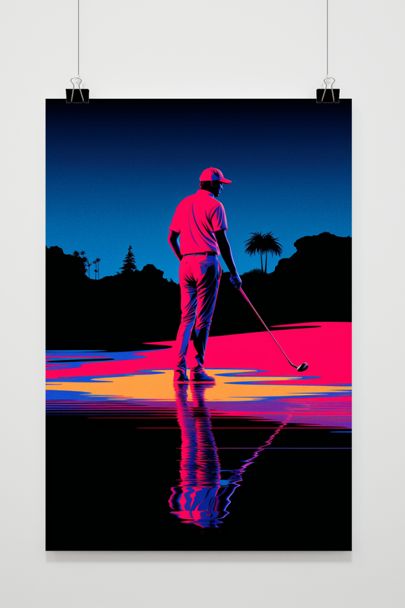 Neon Golfer Art Poster | Stijlvolle Muurdecoratie | Sportthema | Unieke Visuele Kunst | Perfecte Woondecoratie