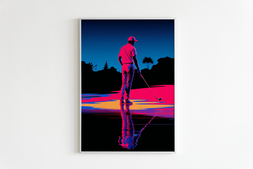 Neon Golfer Art Poster | Stijlvolle Muurdecoratie | Sportthema | Unieke Visuele Kunst | Perfecte Woondecoratie