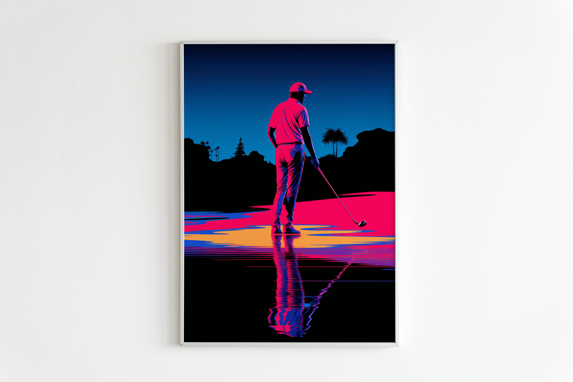 Neon Golfer Art Poster | Stijlvolle Muurdecoratie | Sportthema | Unieke Visuele Kunst | Perfecte Woondecoratie