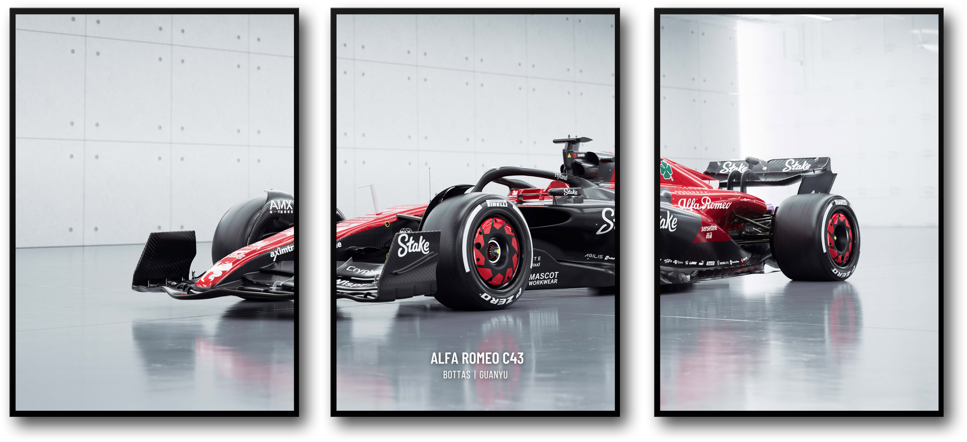 Alfa Romeo Formule 1 Racewagen | 3-delige wandposterset | Driedelige motorsportdecoratie voor thuiskantoor