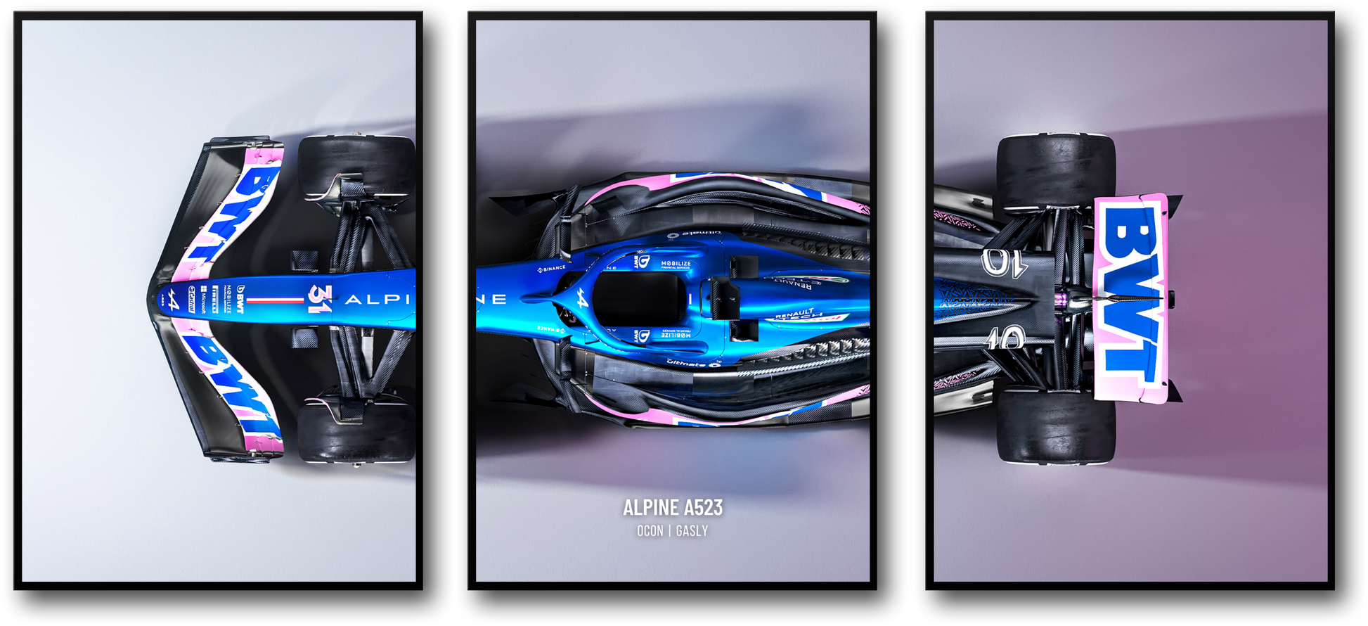 3-delig | Alpine F1 Team Auto | Formule 1 Race Kunst | Driedelige Motorsport Poster | Wanddecoratie