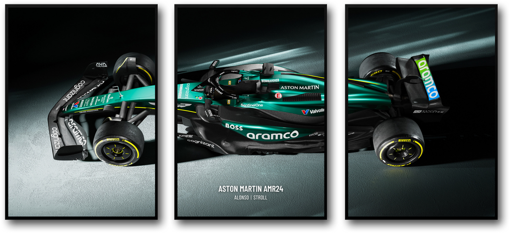 3-delige Formule 1-autoposter | Aston Martin AMR | Driedelige racekunstwerk | Prachtige wanddecoratie | F1-cadeau-idee