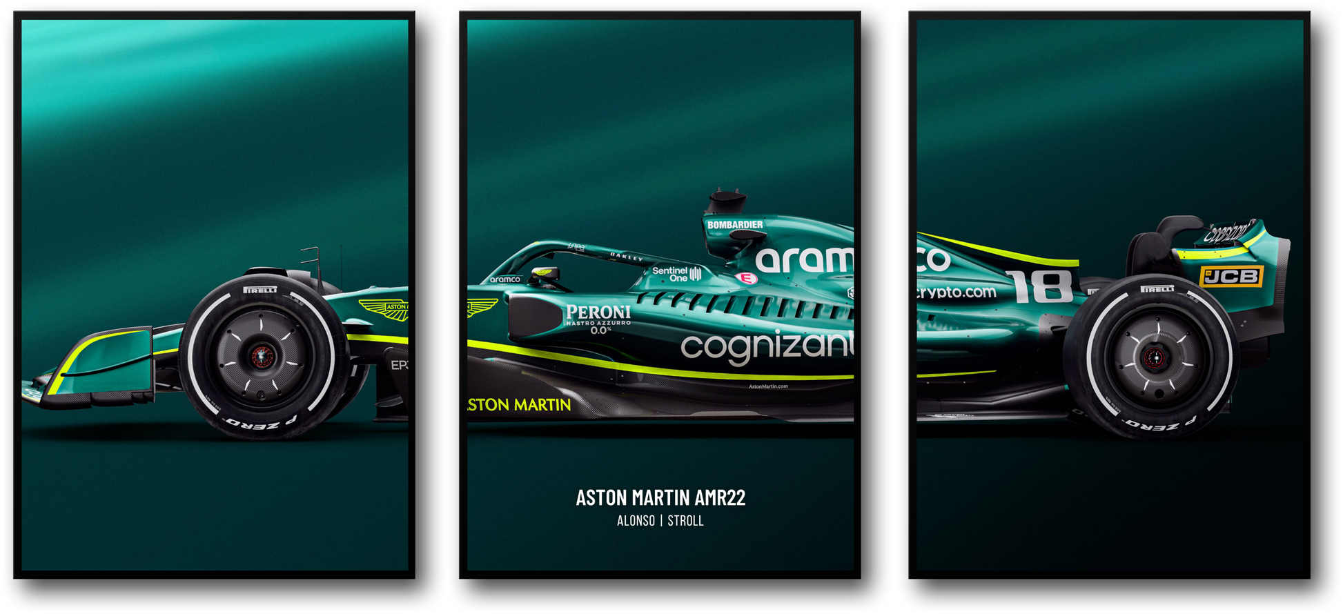 3-delige canvas wanddecoratie | Aston Martin F1-autoposter | Formule 1-racekunst | Woondecoratie | Motorsport cadeau-idee