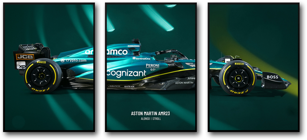 3-delige posterset | Formule 1 | Aston Martin F1-autokunst | Drievoudige wanddecoratie | Racewagenprint