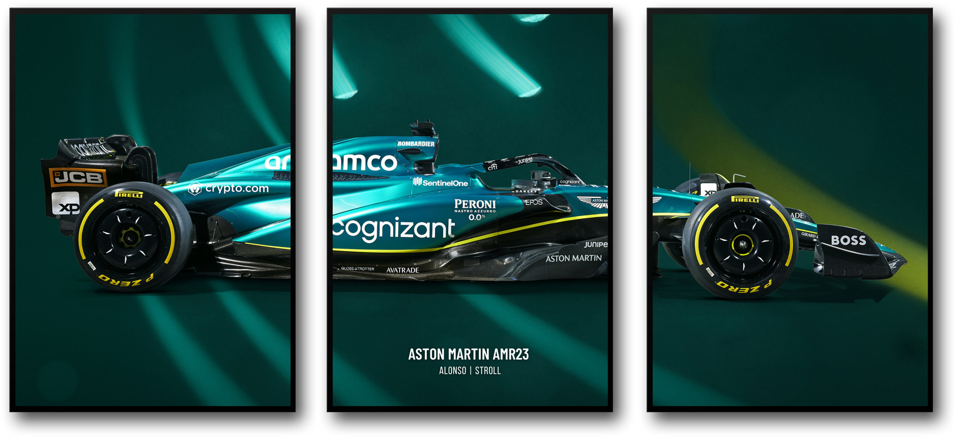 3-delige posterset | Formule 1 | Aston Martin F1-autokunst | Drievoudige wanddecoratie | Racewagenprint
