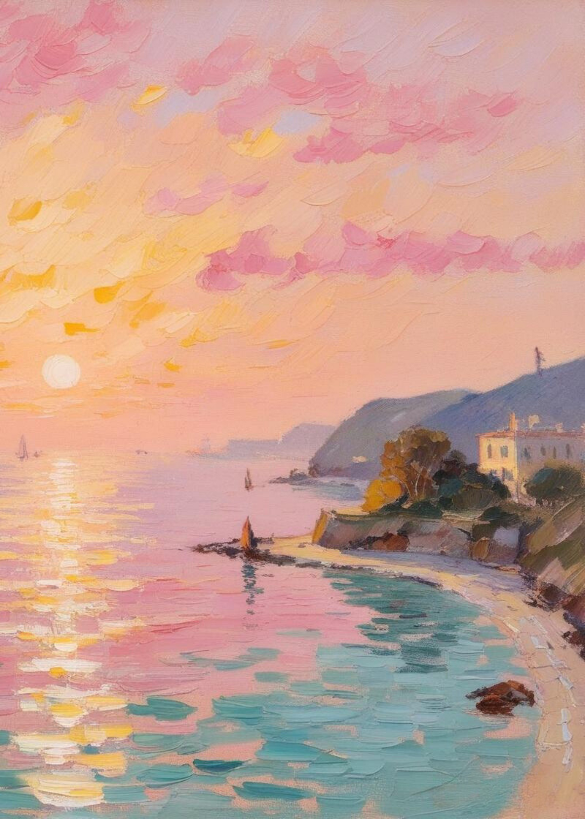 Calming Coastal Landscape Poster | Poster | Muurdecoratie | Wanddecoratie | Serene Beach Scene Print | Oceaan en Kustlijn Kunst | Schilderijen | Canvas Kunst