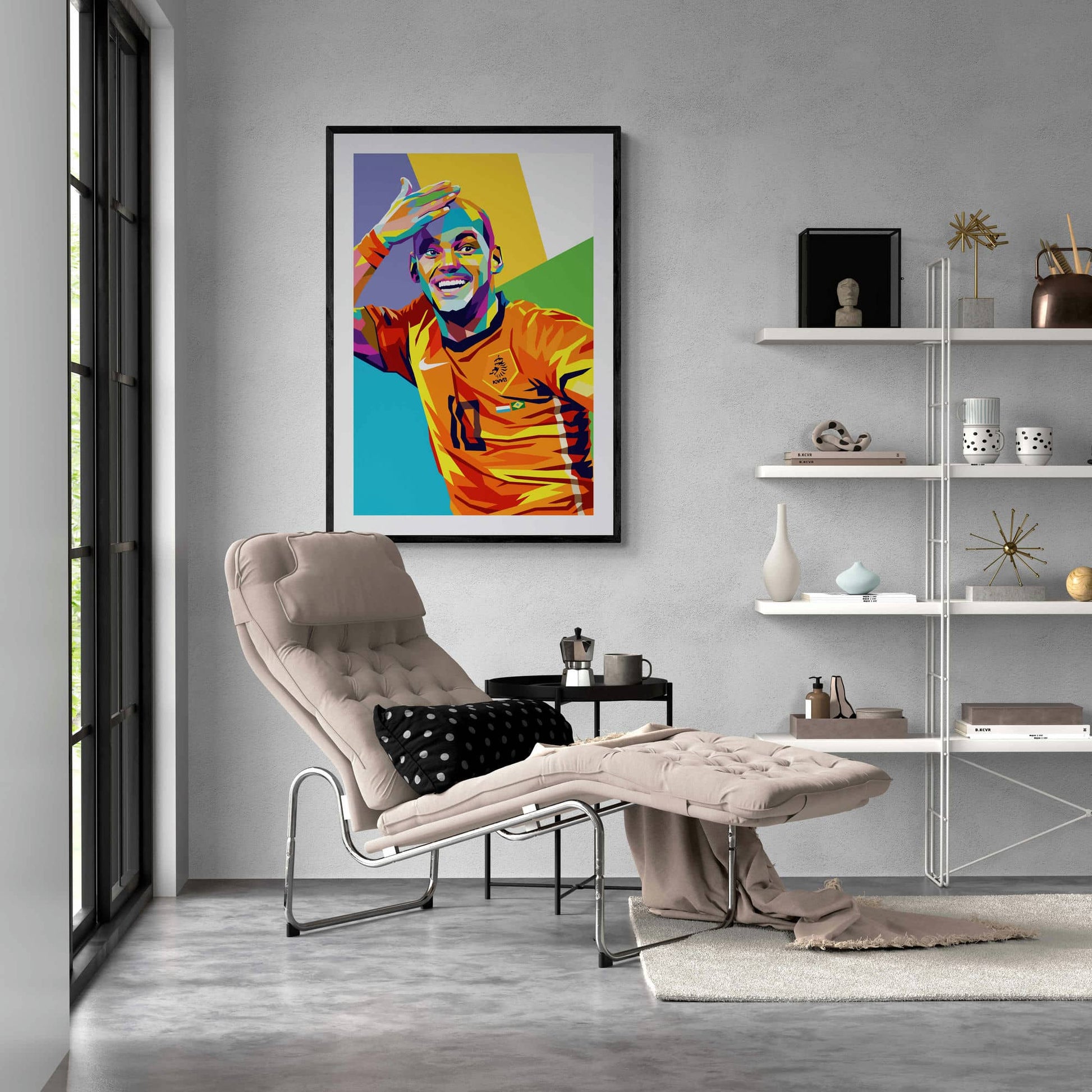 Wesley Sneijder | Poster Pop Art Stijl | Kleurrijke Muurdecoratie | Voetbal Legende Kunst | Wanddecoratie