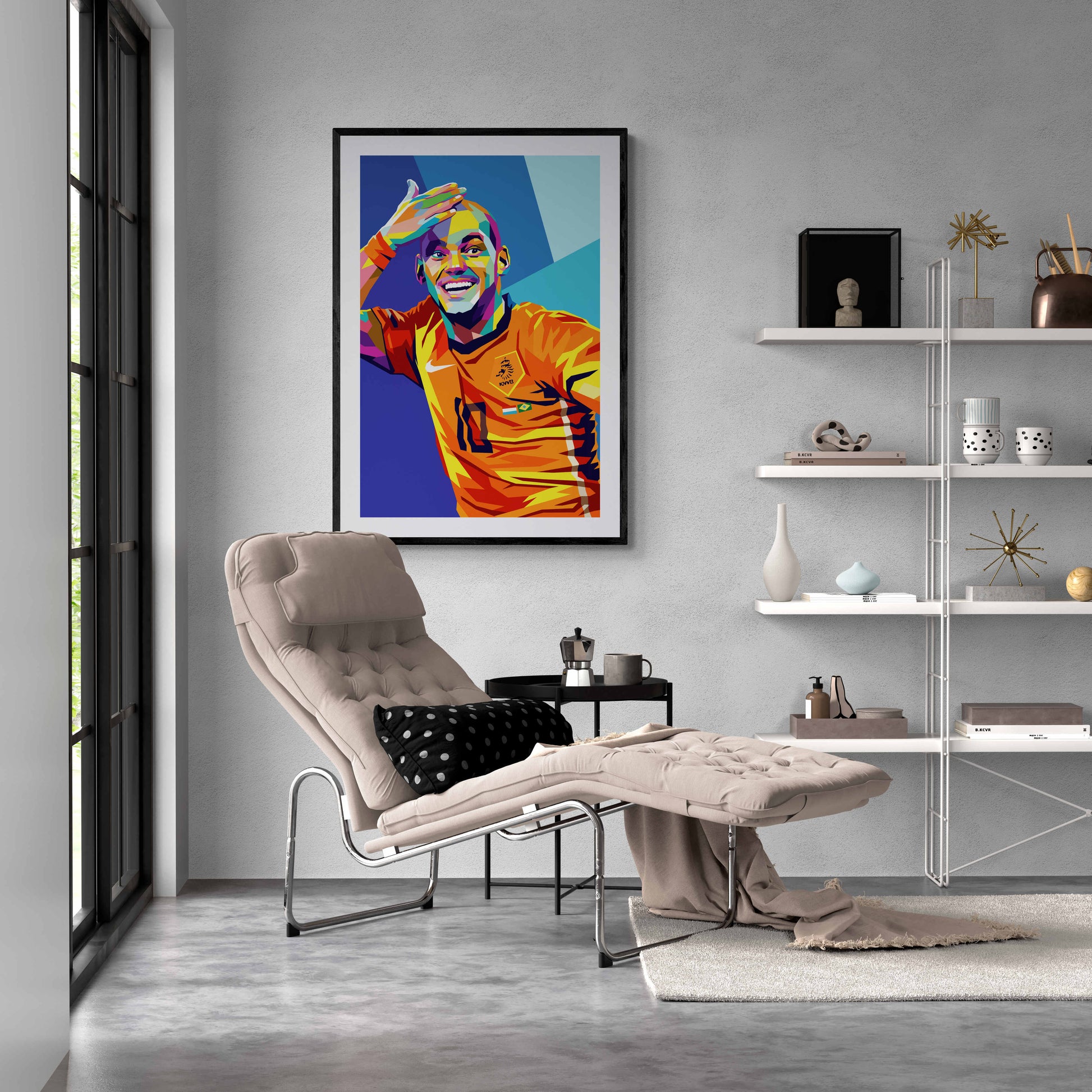 Wesley Sneijder | Poster Pop Art Stijl | Kleurrijke Muurdecoratie | Voetbal Legende Kunst | Wanddecoratie