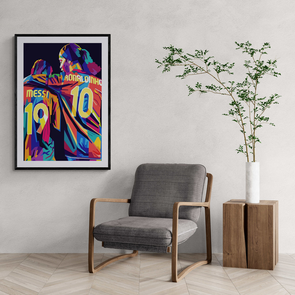 Ronaldinho and Messi Art | Voetbal Legenden Print | Muurdecoratie | Wanddecoratie | Posters