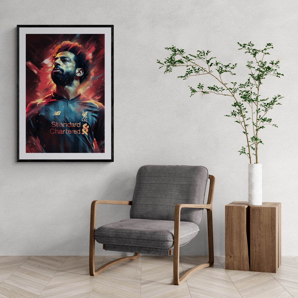 Mo Salah Abstract Poster | Rood Abstracte Muurdecoratie | Voetbal Kunst Afdruk | Wanddecoratie Huis