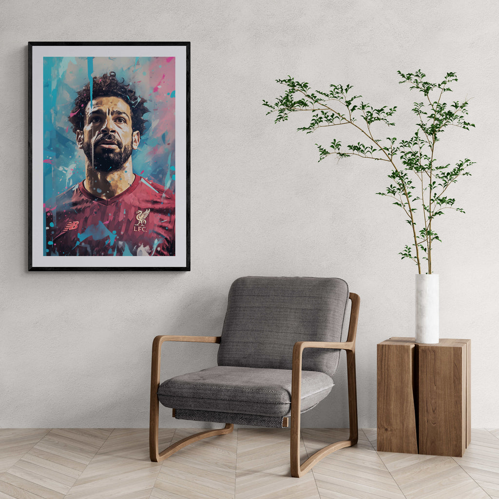 Mo Salah Blue Abstract Artwork | Muurdecoratie | Wanddecoratie | Posters | Schilderijen | Canvas kunst