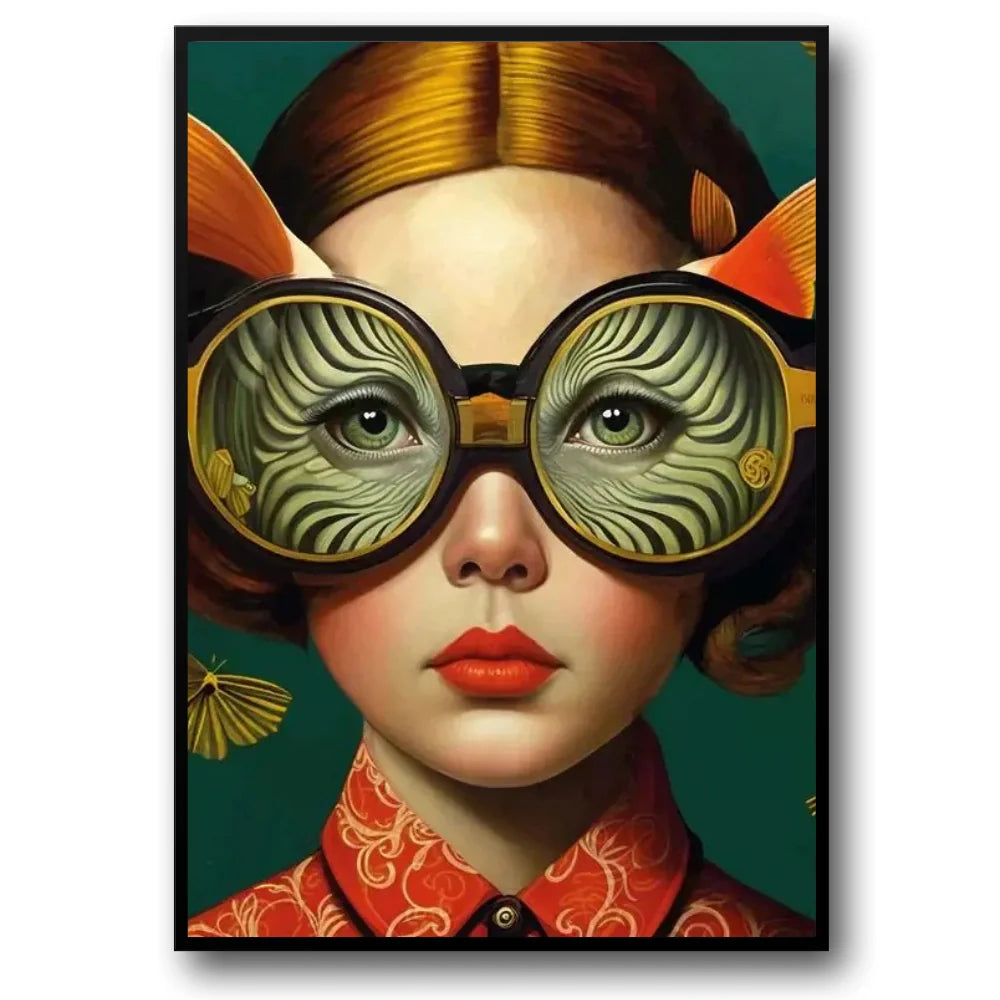 Floral Girl Poster | Mariene Muurdecoratie | Surreal Oceanic Swirls Kunst | Fish-Eye Goggles Wanddecoratie