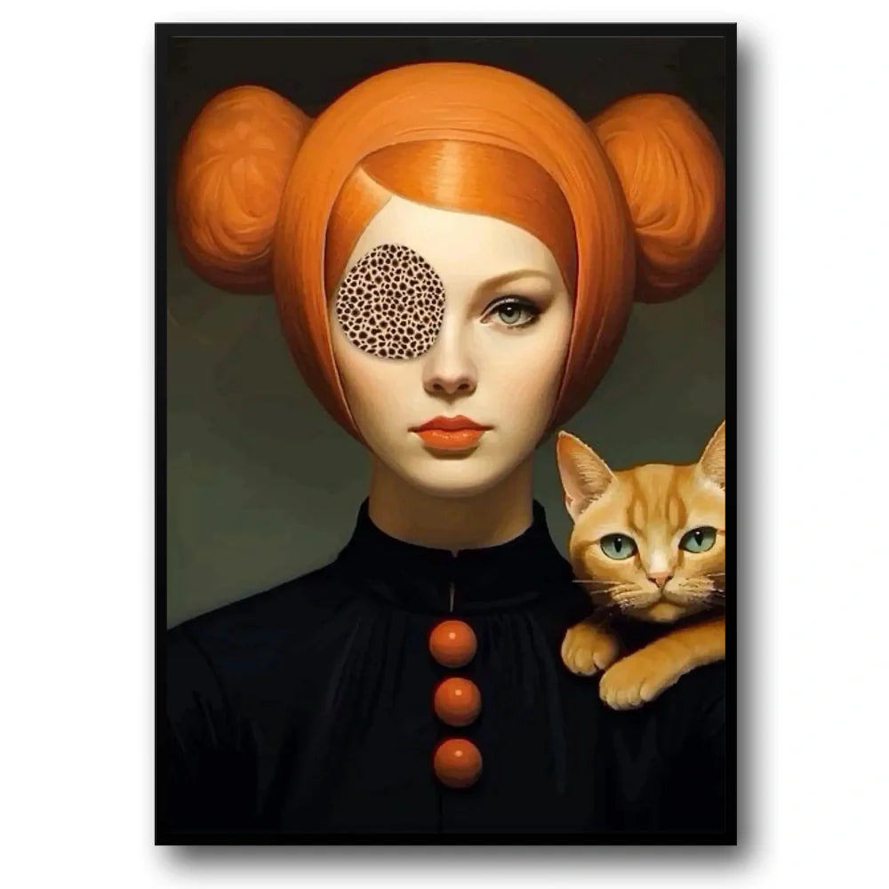 Floral Girl and Cat | Vintage Muurdecoratie | Modern Wanddecoratie | Unieke Posters voor Kunstliefhebbers