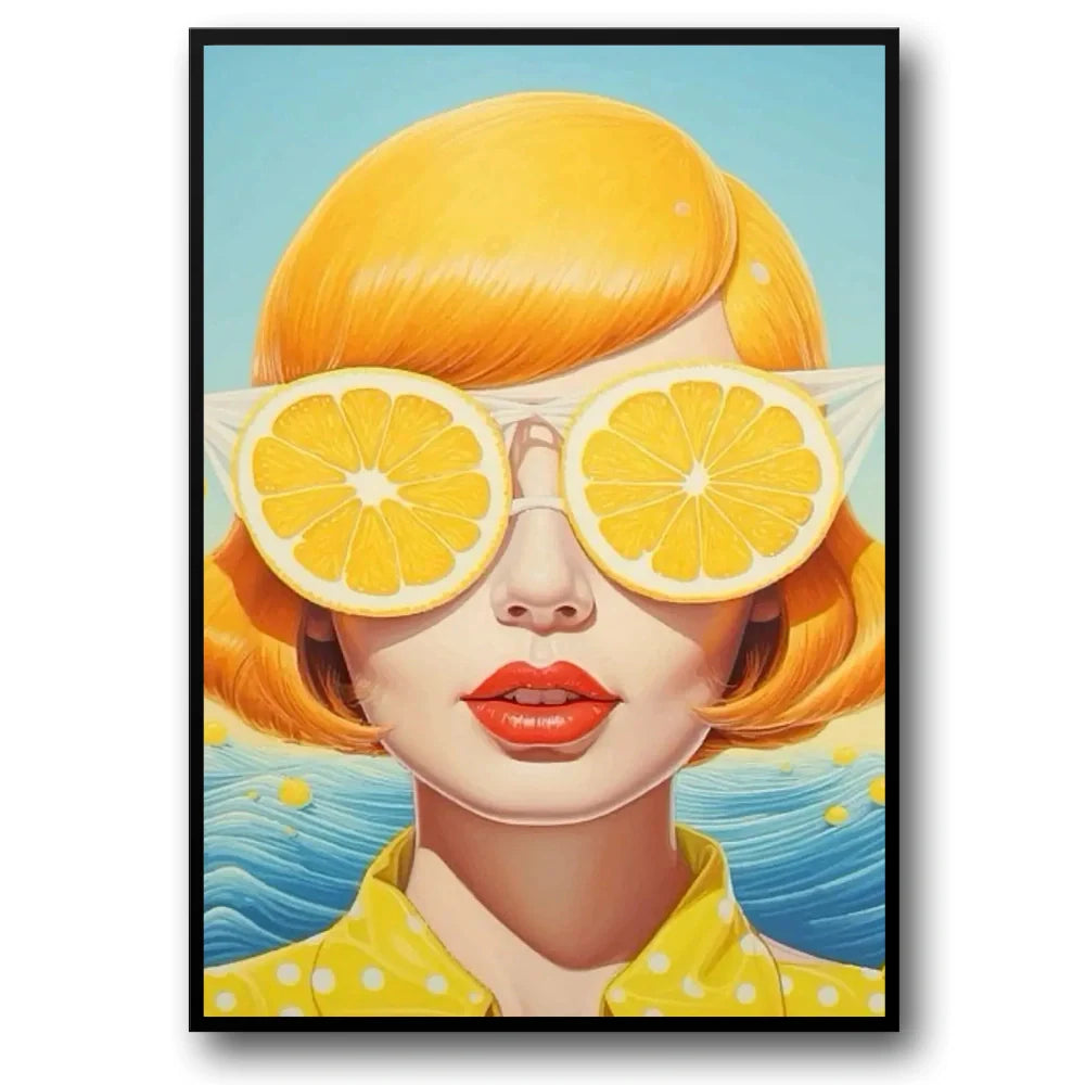 Floral Girl Posters | Zomerse Muurdecoratie | Citroenzonnebril | Sprankelende Oceaan | Verfrissende Wanddecoratie | Huisdecoratie