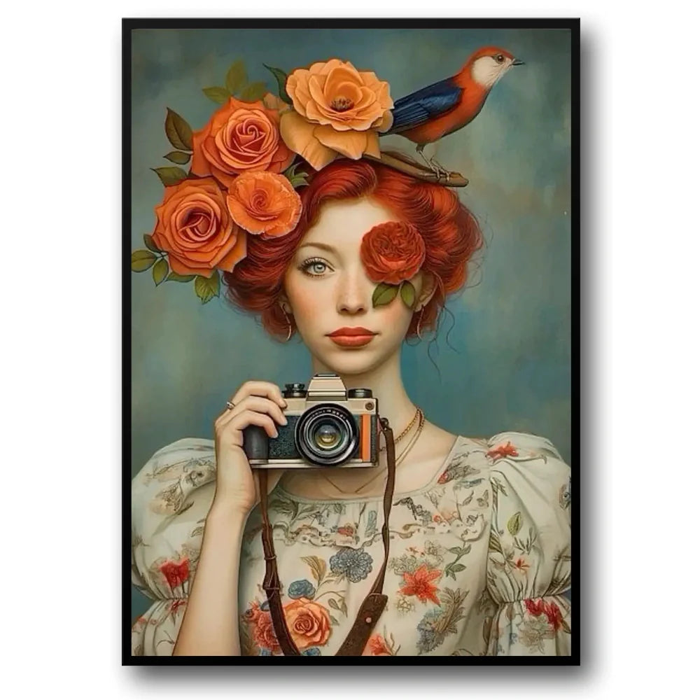 Floral Girl | Rose Photography Art | Vintage Natuur muurdecoratie | Tijdloze bloemen wanddecoratie | Posters