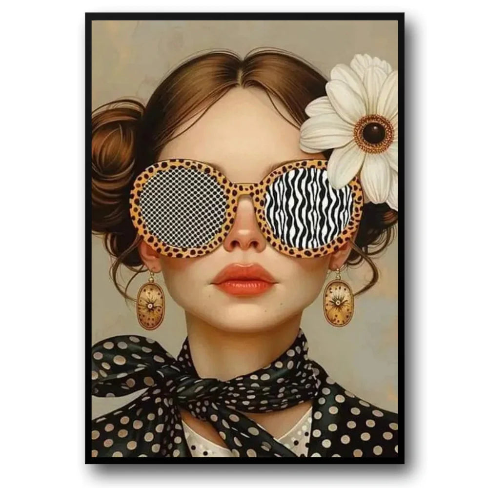 Floral Girl Poster | Muurdecoratie Elegantie | Intricate Design | Chic Bloemen & Polka Dot Thema